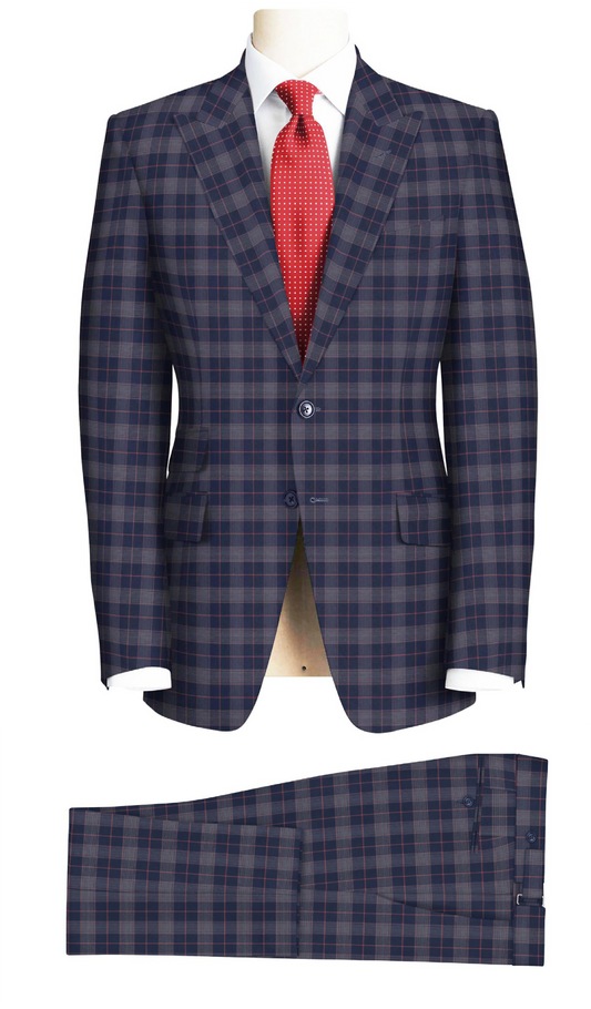 2 Piece Suit Red Check on Navy 965-04