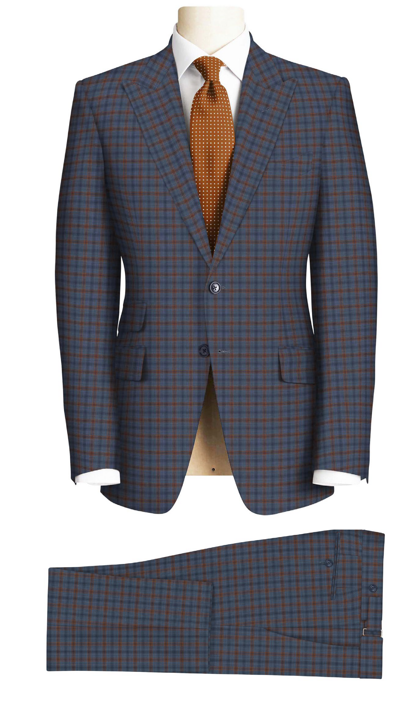 2 Piece Suit Copper Check on Denim Blue 965-07