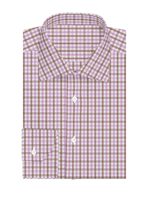Dress Shirt Brown and Light Purple Plaid 6369