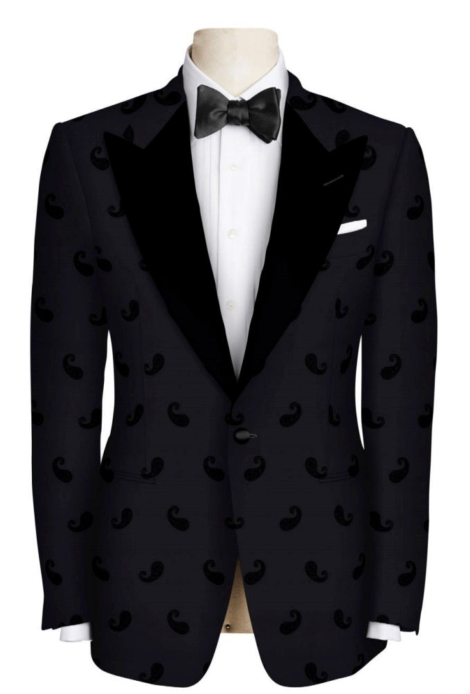 Tux Jacket Midnight Blue Paisley with Velvet Lapel 907-04