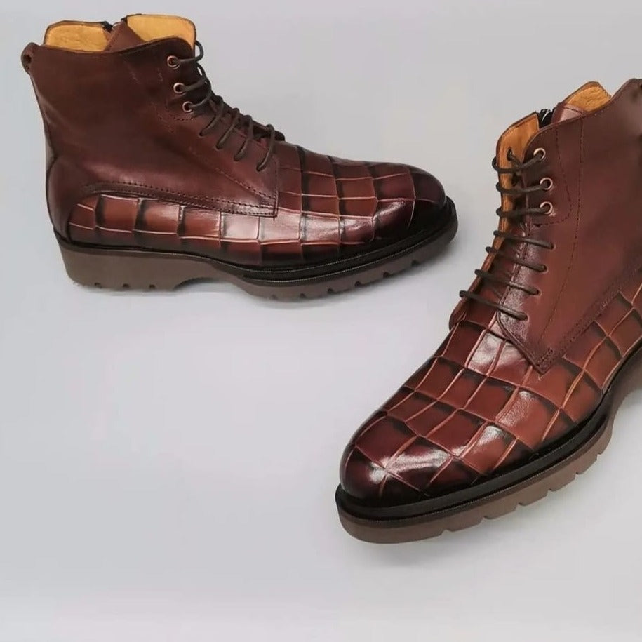 Boots Leather Red Crocodile