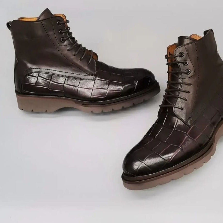 Boots Leather Midnight Brown Crocodile