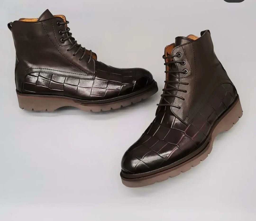 Boots Leather Midnight Brown Crocodile