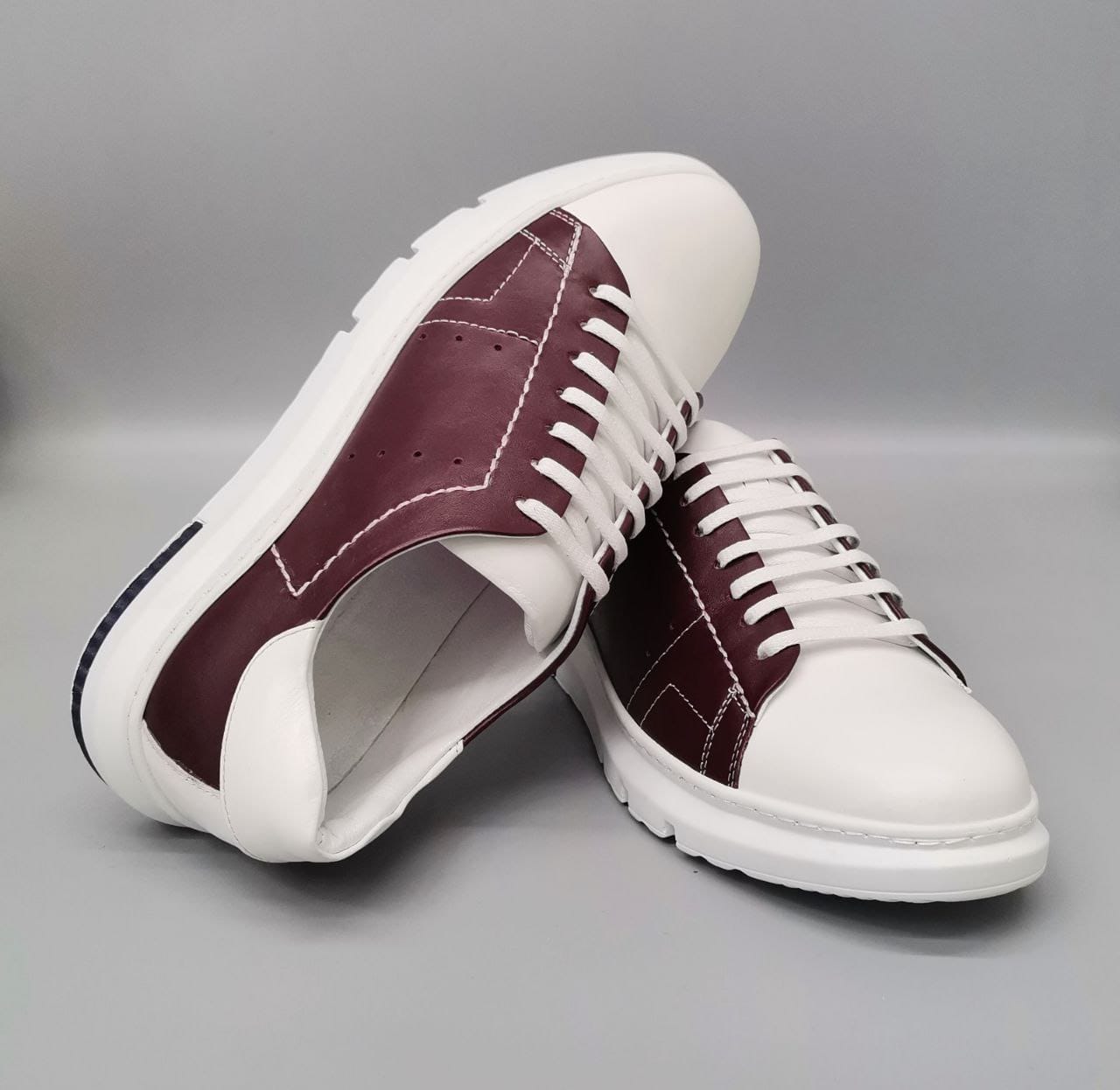 Casual Shoes Leather Wine Red on White
