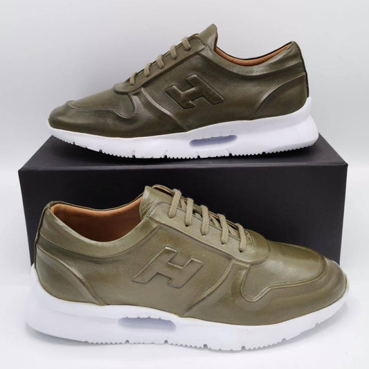 Walking Shoes Leather Olive